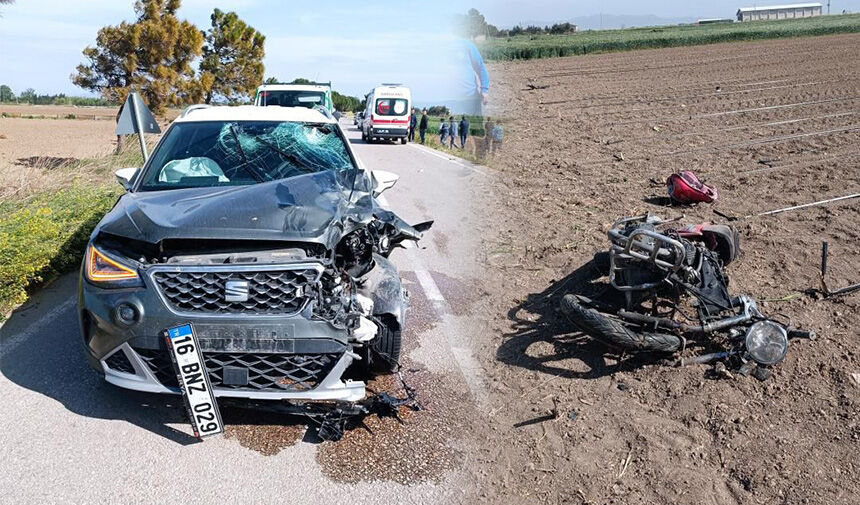 Karacabey'de meydana gelen trafik kazasında, motosiklet ile otomobilin çarpışması sonucu