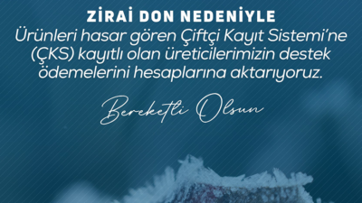 Yumaklı, Sosyal hesabından, zirai dondan etkilenen üreticilere yönelik destek ödemelerine