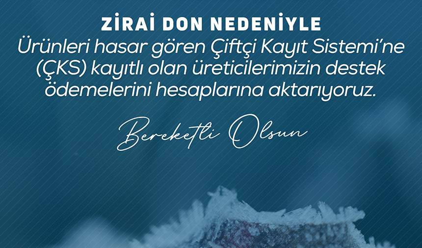 Yumaklı, Sosyal hesabından, zirai dondan etkilenen üreticilere yönelik destek ödemelerine
