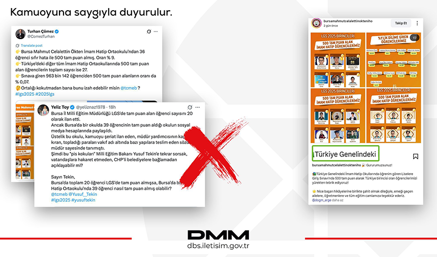 İletişim Başkanlığı, 2025 LGS’de bir okuldan 39 öğrencinin 500 tam