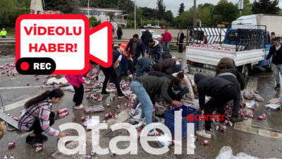 Sabah saatlerinde meydana gelen trafik kazasında devrilen bir tırın kasasından